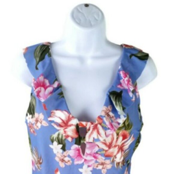 Kona Sol Multi Floral Over the Shoulder Ruffle One Piece Swimsuit Womens XL NWT - Picture 2 of 16